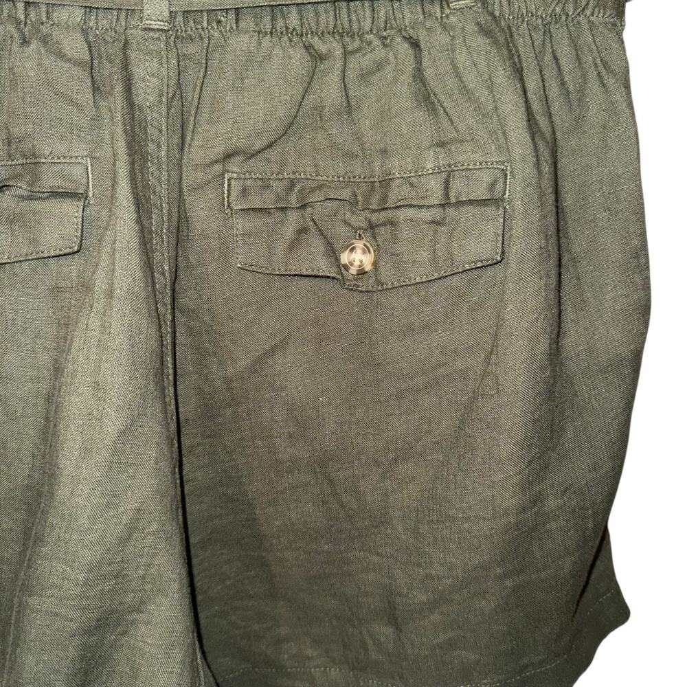 C&C California 100% Linen Women High Waisted Green Belted Paper-Bag Shorts Large - Picture 9 of 13